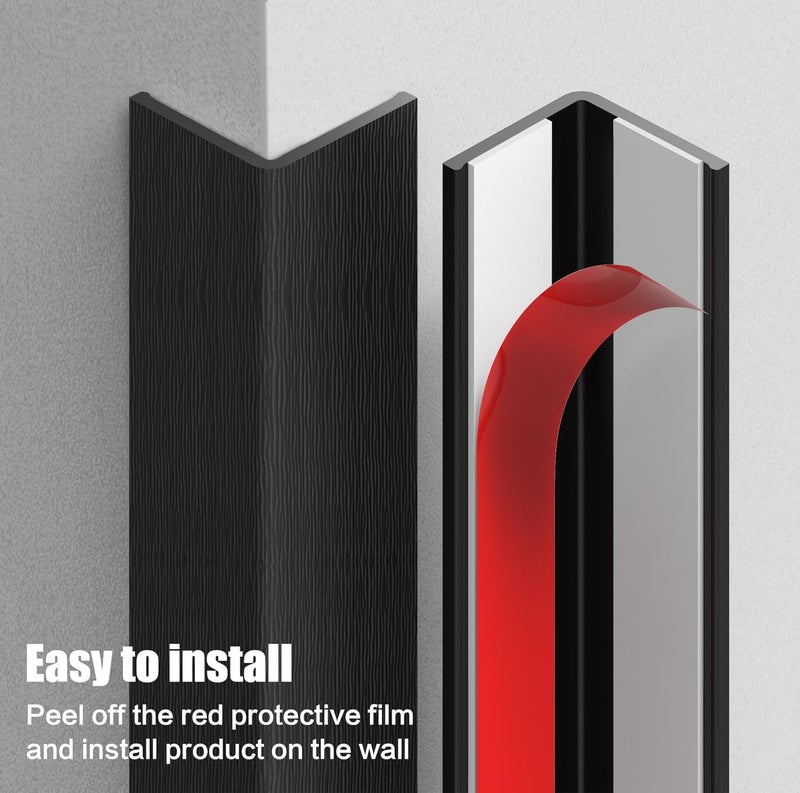 Frychee ‎ Wall Corner Protector, Walls Edge Protector，Self-Adhesive Wall Corner Guards,PVC Double Side Edge Protector， Furniture Stairs Guard (Black Wood Grain 2PCS 90cm/35.4in) - Image 3